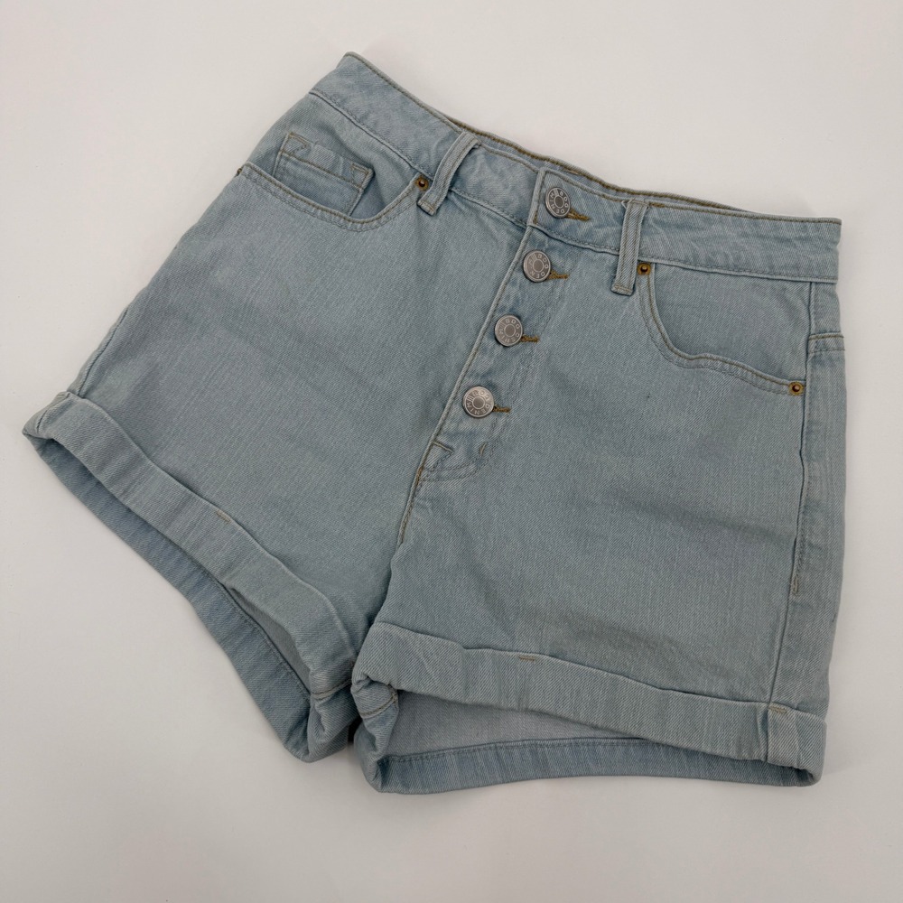 BDG Super High Rise Foxy Denim Shorts Light Wash Button Fly Size 28w Retro Indie